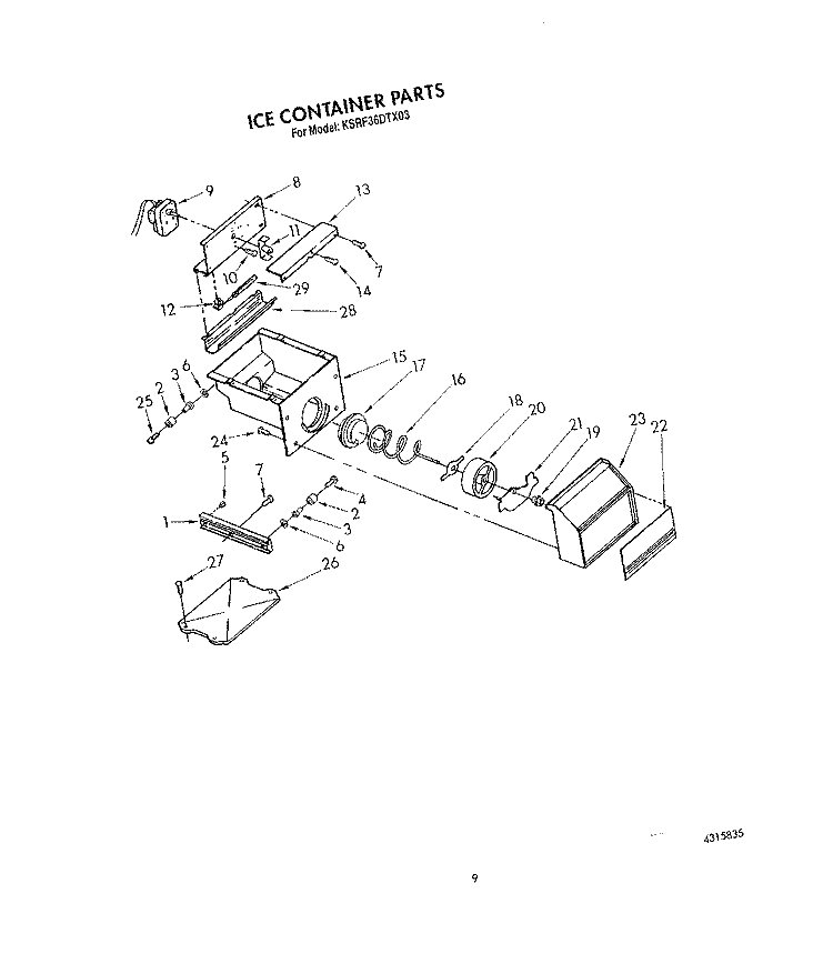 ICE CONTAINER Diagram and Parts List for KSRF36DTX03  KitchenAid Refrigerator