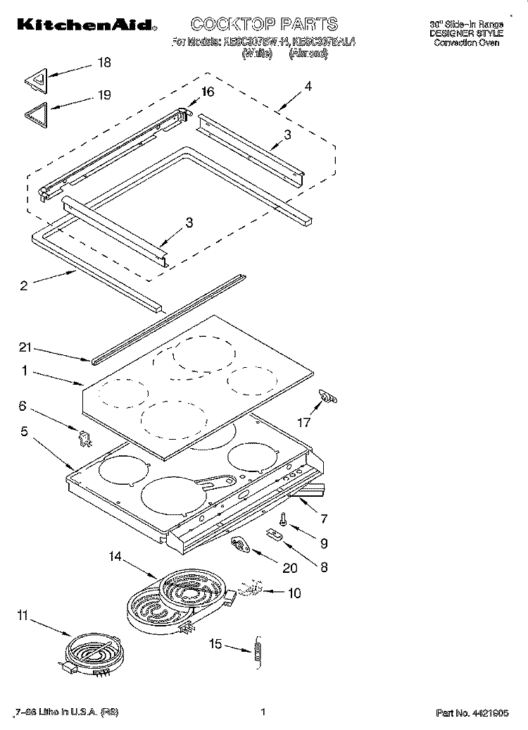 COOKTOP Diagram and Parts List for KESC307BWH4  KitchenAid Range