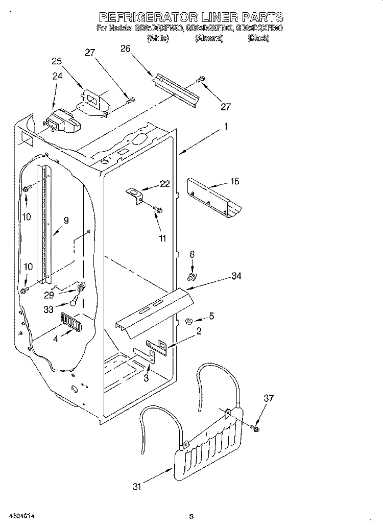 REFRIGERATOR LINER Diagram and Parts List for GD25DQXFN00  Whirlpool Refrigerator