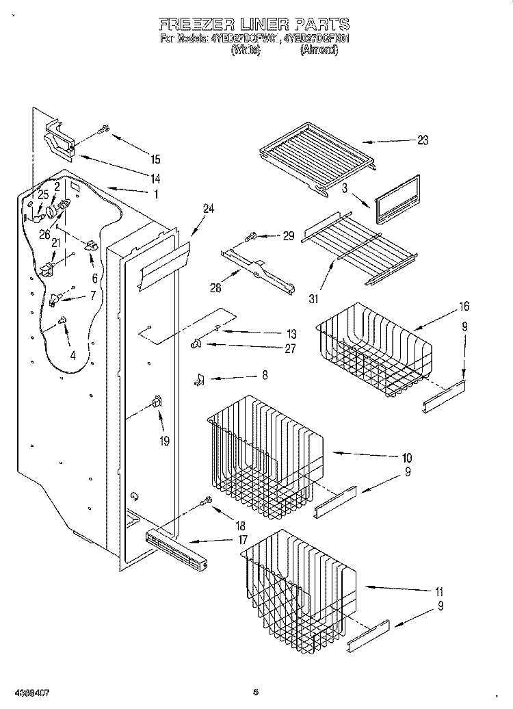 FREEZER LINER Diagram and Parts List for 4YED27DQFN01  Whirlpool Refrigerator
