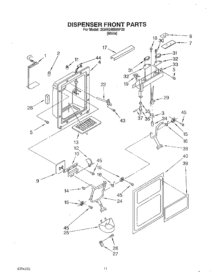 DISPENSER FRONT Diagram and Parts List for 3XARG458WP00  Whirlpool Refrigerator