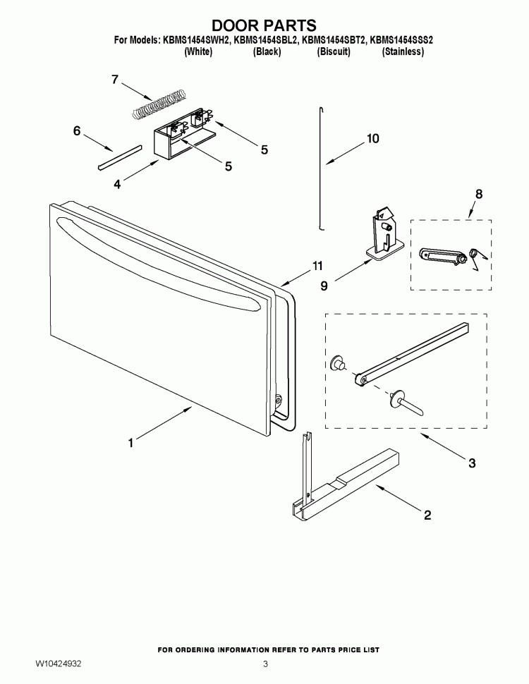 DOOR PARTS Diagram and Parts List for KBMS1454SWH2  KitchenAid Microwave