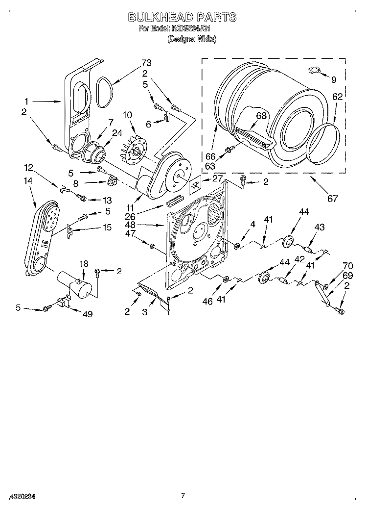 BULKHEAD Diagram and Parts List for RGX5634JQ1  Roper Dryer