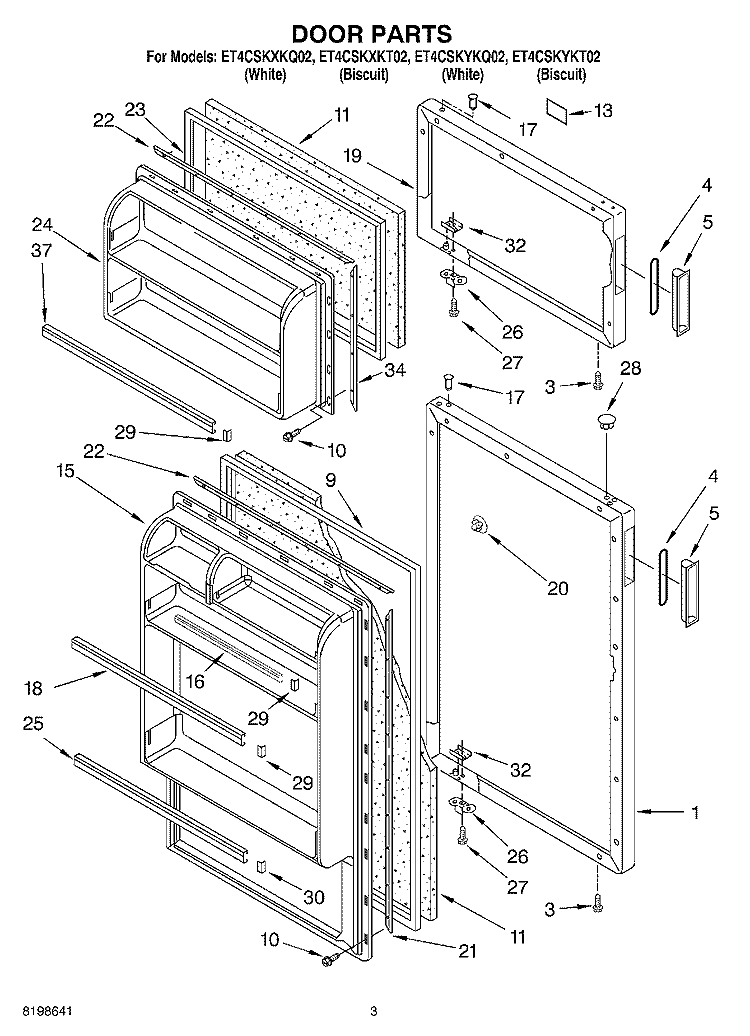 DOOR PARTS Diagram and Parts List for ET4CSKXKT02  Whirlpool Refrigerator