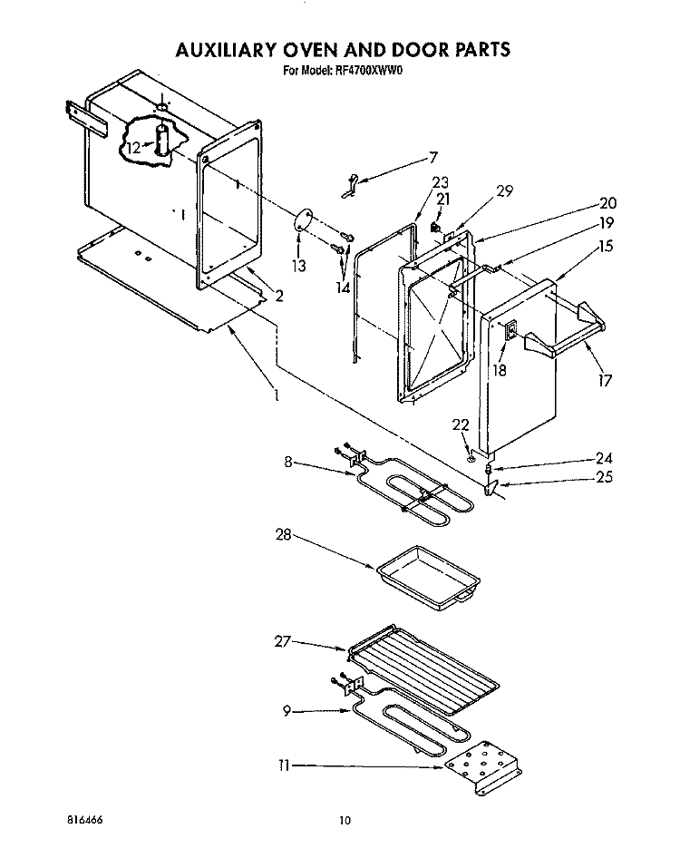 AUXILIARY OVEN AND DOOR, LIT/OPTIONAL Diagram and Parts List for RF4700XWW0  Whirlpool Range