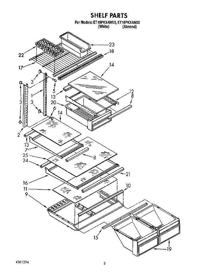 SHELF Diagram and Parts List for ET18PKXAN00  Whirlpool Refrigerator