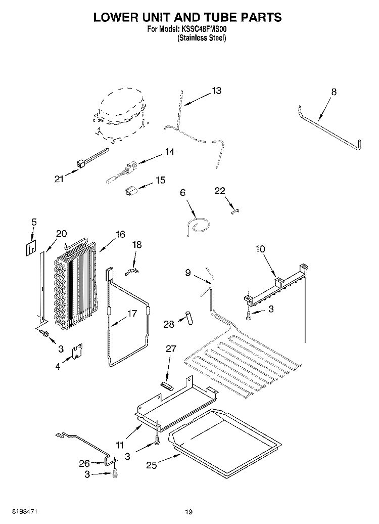 LOWER UNIT AND TUBE PARTS Diagram and Parts List for KSSC48FMS00  KitchenAid Refrigerator