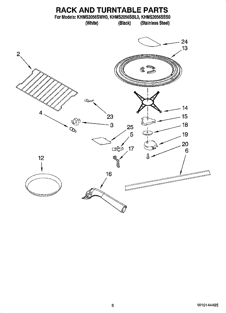 RACK AND TURNTABLE PARTS Diagram and Parts List for KHMS2056SBL0  KitchenAid Microwave