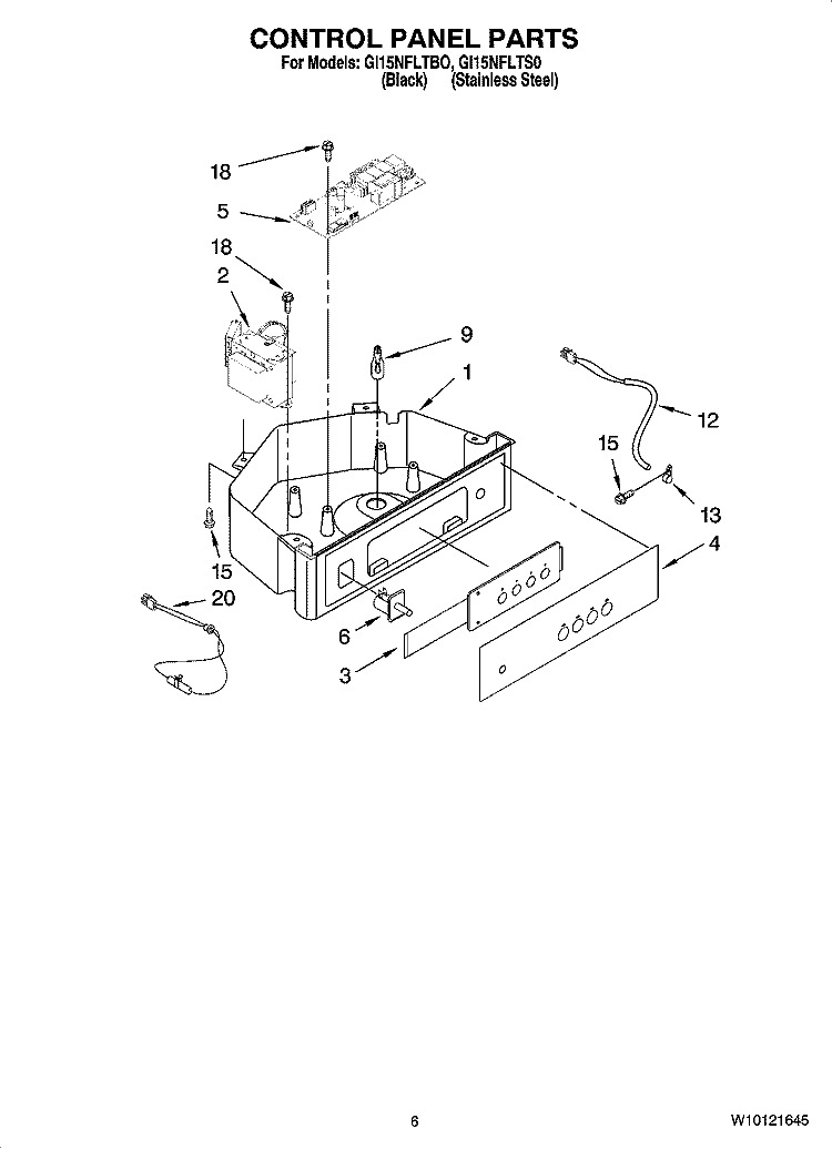 CONTROL PANEL PARTS Diagram and Parts List for GI15NFLTBO  Whirlpool Ice Maker