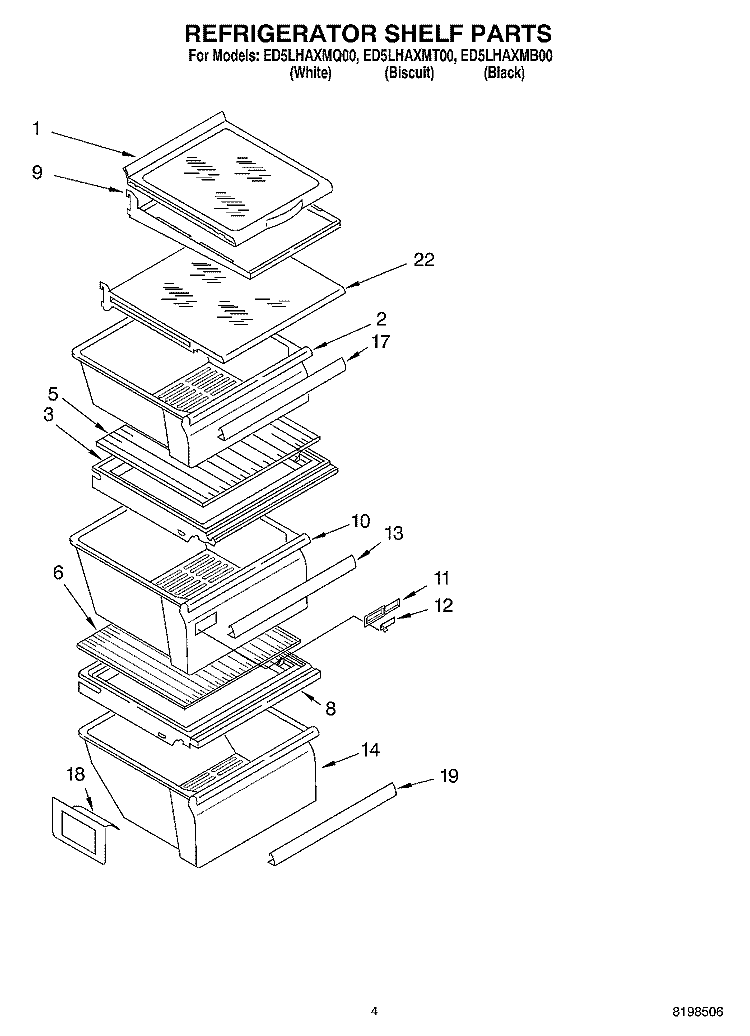 REFRIGERATOR SHELF PARTS Diagram and Parts List for ED5LHAXMB00  Whirlpool Refrigerator