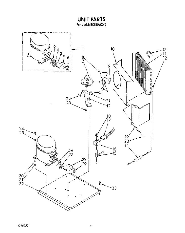 UNIT, LIT/OPTIONAL Diagram and Parts List for EC510WXV0  Whirlpool Ice Maker