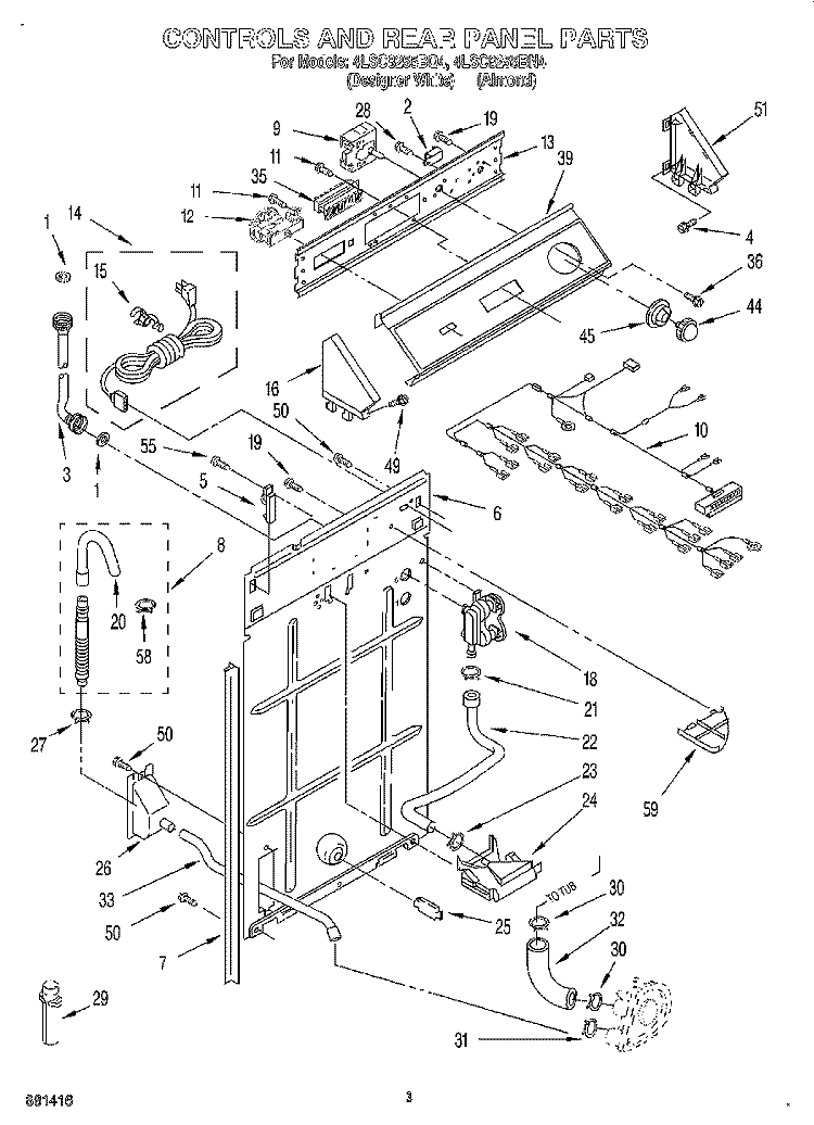 CONTROLS AND REAR PANEL Diagram and Parts List for 4LSC8255BN4  Whirlpool Washer