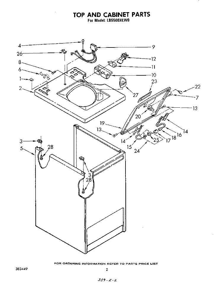 TOP AND CABINET, LITERATURE AND OPTIONAL Diagram and Parts List for LB5500XLW0  Whirlpool Washer