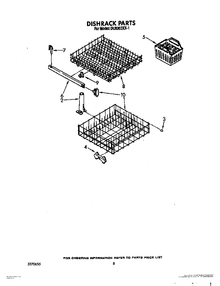 DISHRACK Diagram and Parts List for DU8000XX1  Whirlpool Dishwasher
