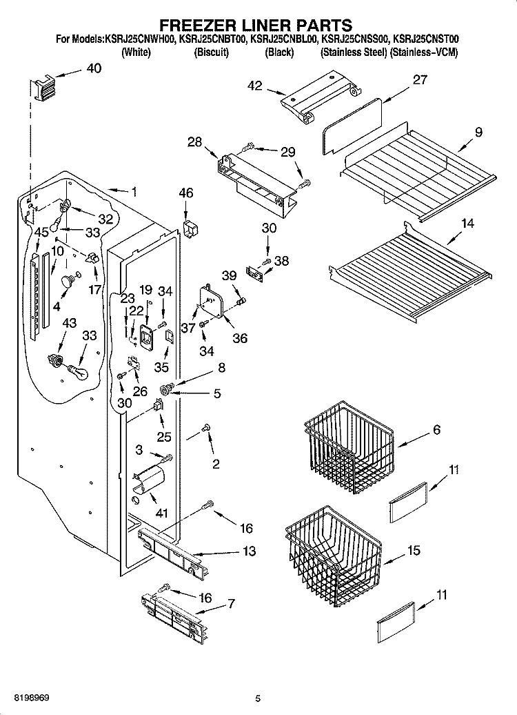 FREEZER LINER PARTS Diagram and Parts List for KSRJ25CNBT00  KitchenAid Refrigerator