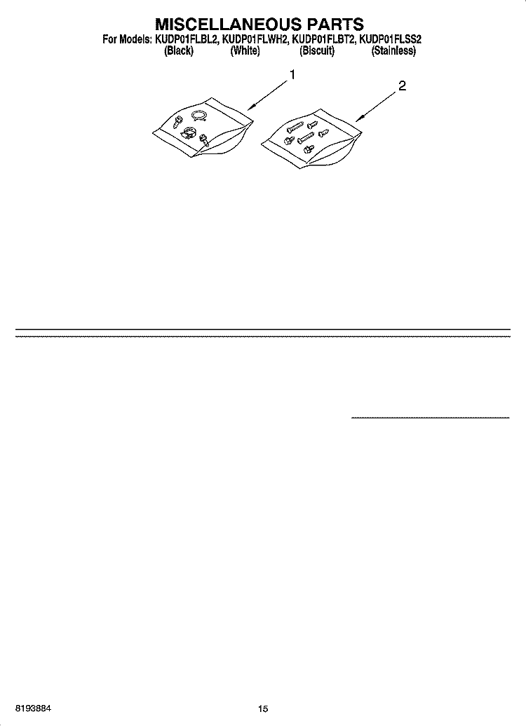 MISCELLANEOUS PARTS OPTIONAL PARTS (NOT INCLUDED) Diagram and Parts List for KUDP01FLBL2  KitchenAid Dishwasher