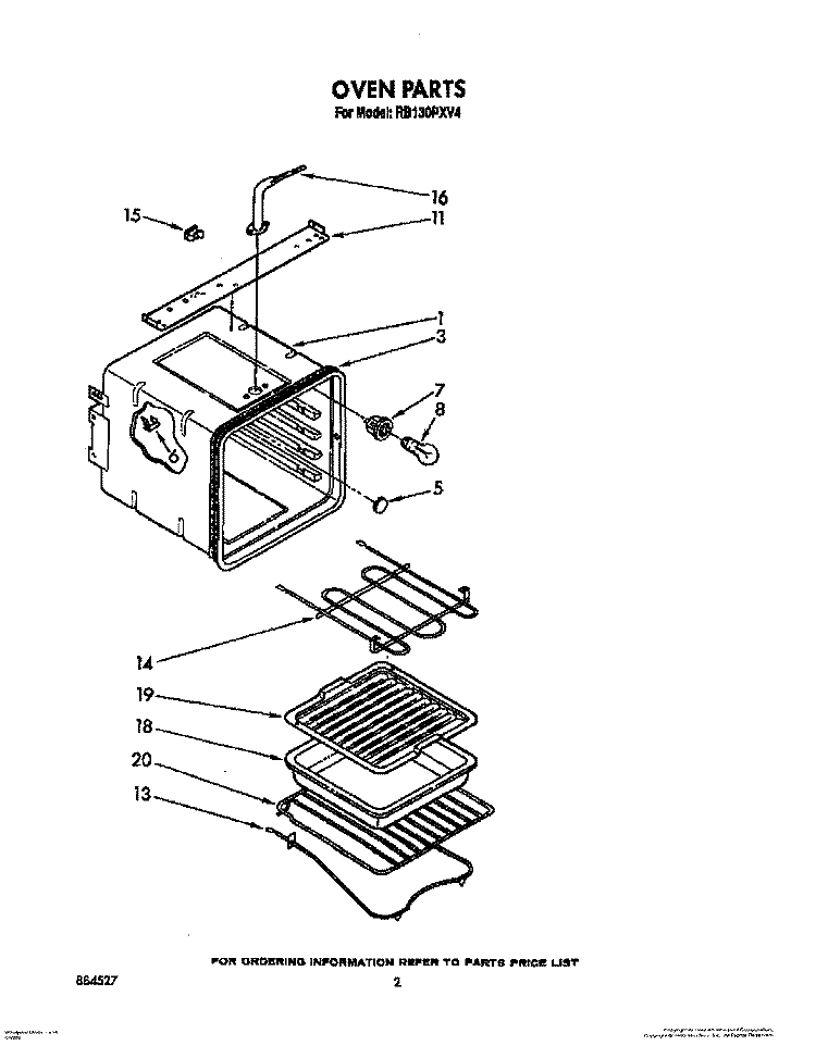 OVEN, LIT/OPTIONAL Diagram and Parts List for RB130PXV4  Whirlpool Wall Oven