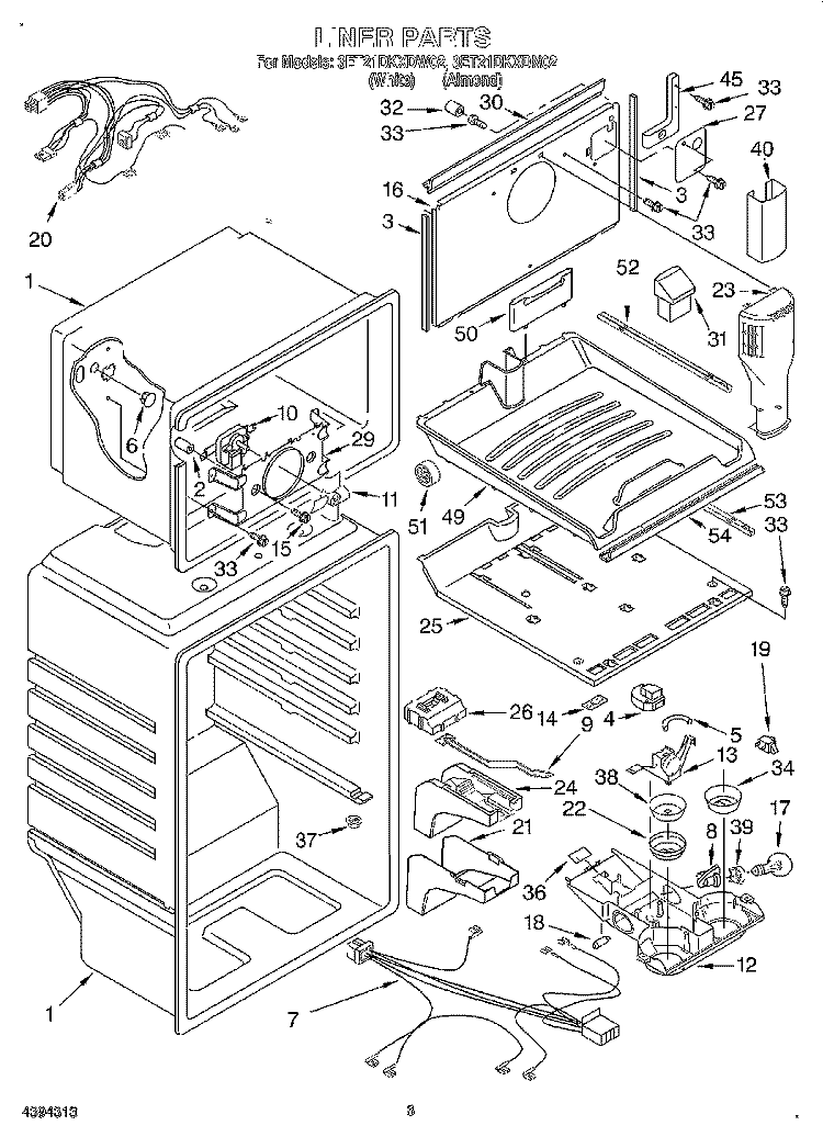 LINER Diagram and Parts List for 3ET21DKXDN02  Whirlpool Refrigerator