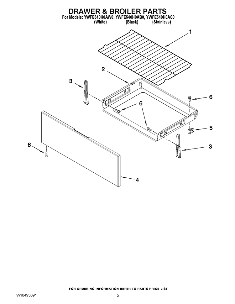 DRAWER & BROILER PARTS Diagram and Parts List for YWFE540H0AW0  Whirlpool Range