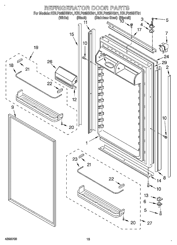 REFRIGERATOR DOOR Diagram and Parts List for KBLP36MHS01  KitchenAid Refrigerator