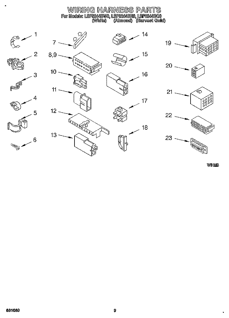 WIRING HARNESS Diagram and Parts List for LSP8244BG0  Whirlpool Washer