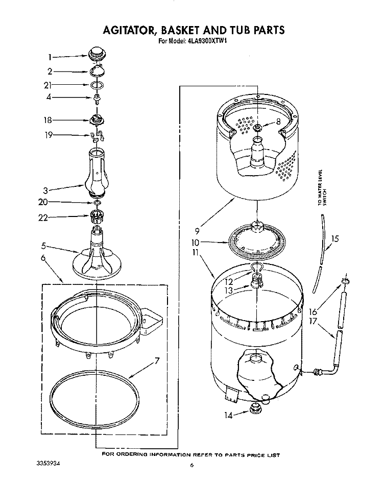 AGITATOR, BASKET AND TUB Diagram and Parts List for 4LA9300XTG1  Whirlpool Washer