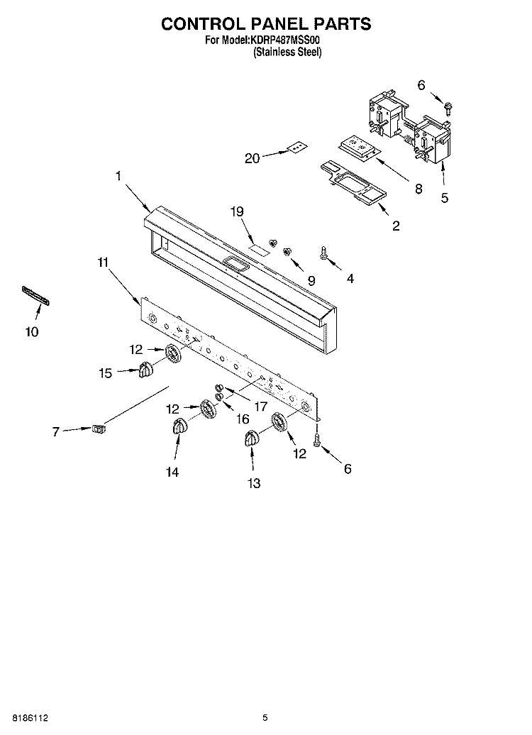 CONTROL PANEL PARTS Diagram and Parts List for KDRP487MSS00  KitchenAid Range
