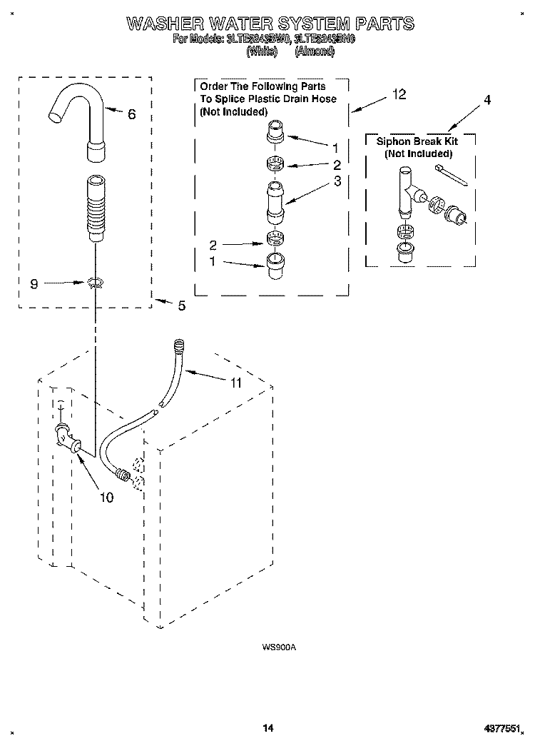 WASHER WATER SYSTEM Diagram and Parts List for 3LTE5243BW0  Whirlpool Washer Dryer Combo