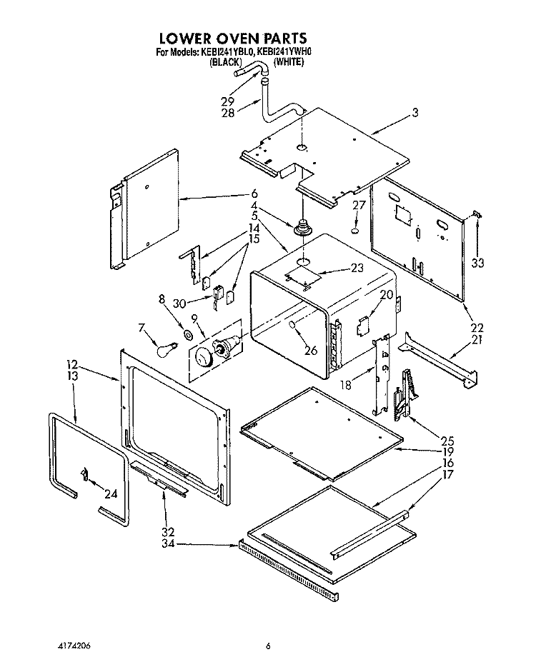 LOWER OVEN Diagram and Parts List for KEBI241YWH0  KitchenAid Wall Oven