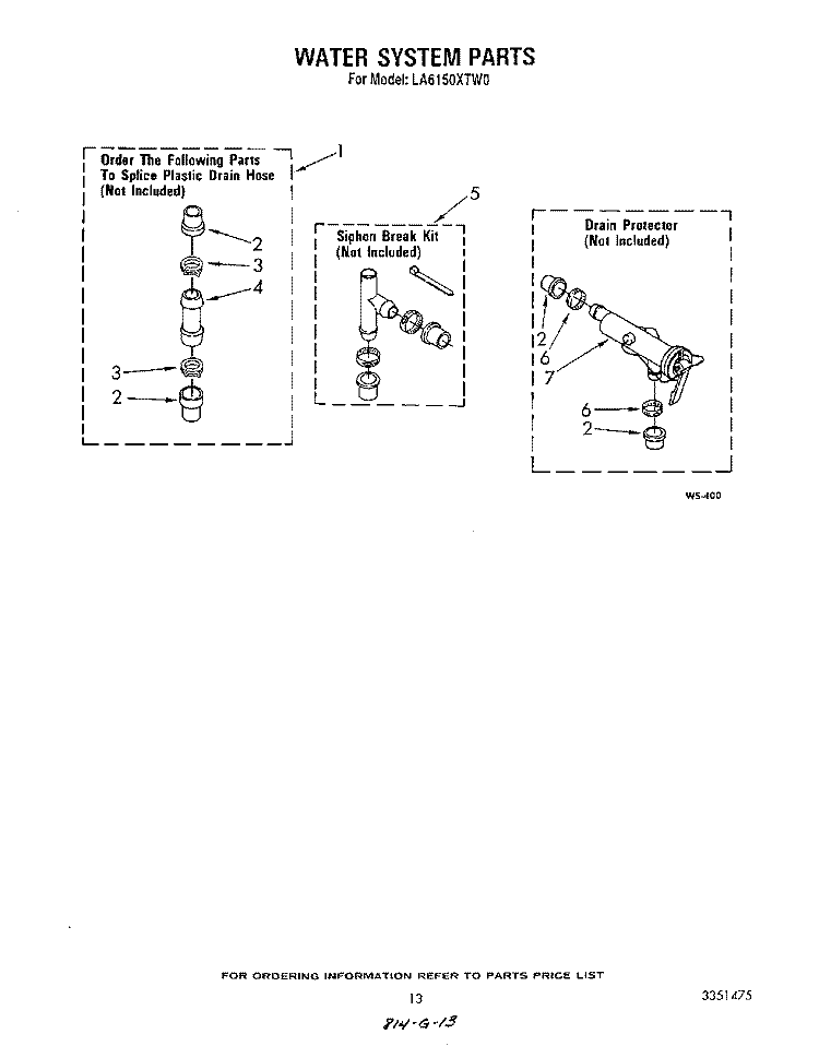 WATER SYSTEM Diagram and Parts List for LA6150XTF0  Whirlpool Washer