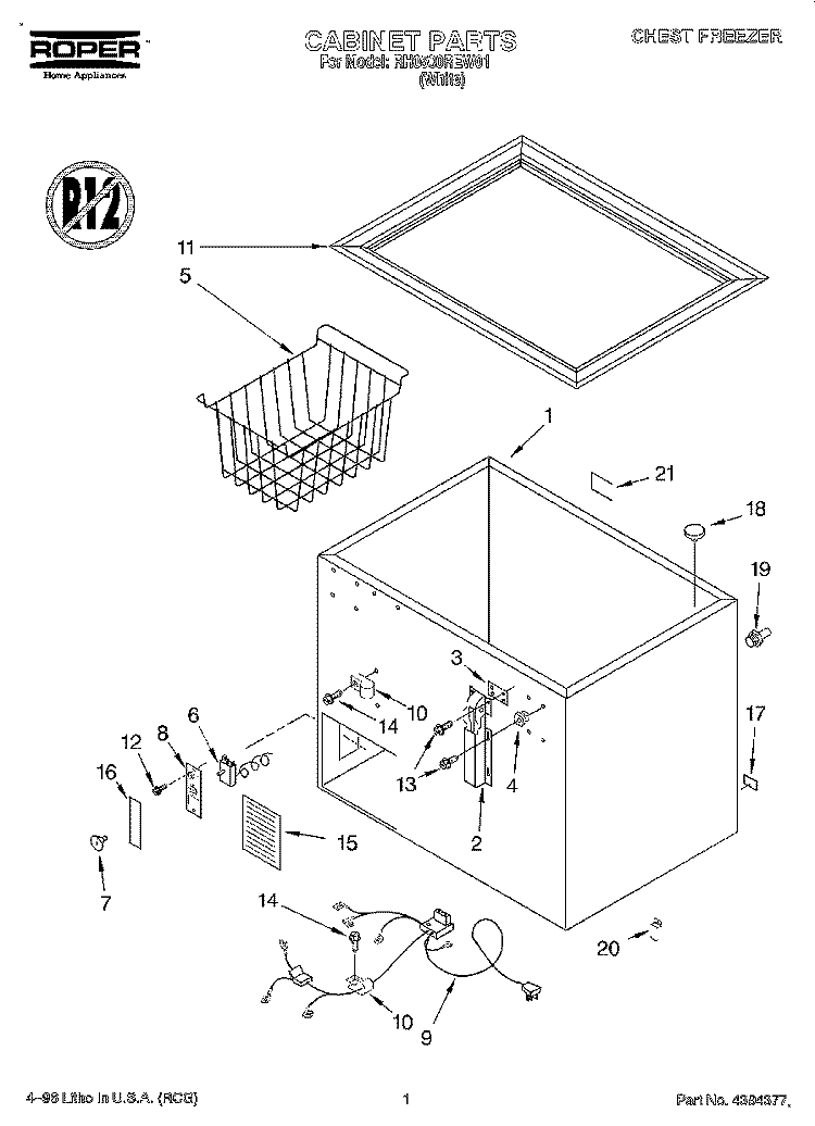 SECTION Diagram and Parts List for RH0500REW01  Roper Freezer