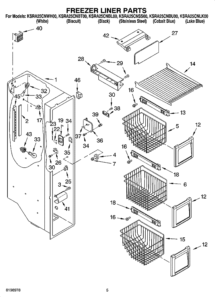 FREEZER LINER PARTS Diagram and Parts List for KSRA25CNLK00  KitchenAid Refrigerator