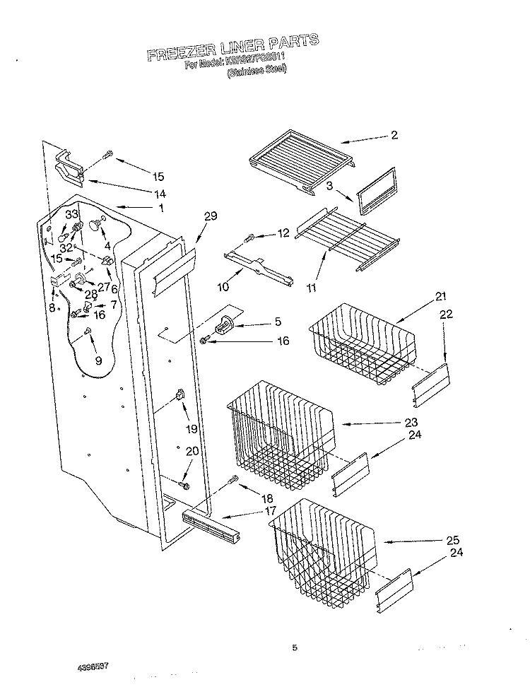 FREEZER LINER Diagram and Parts List for KSRS27FGSS11  KitchenAid Refrigerator
