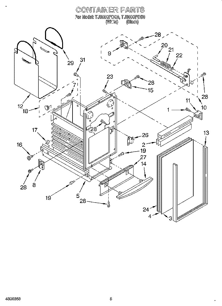 CONTAINER Diagram and Parts List for TU900QPDB0  Whirlpool Trash Compactor