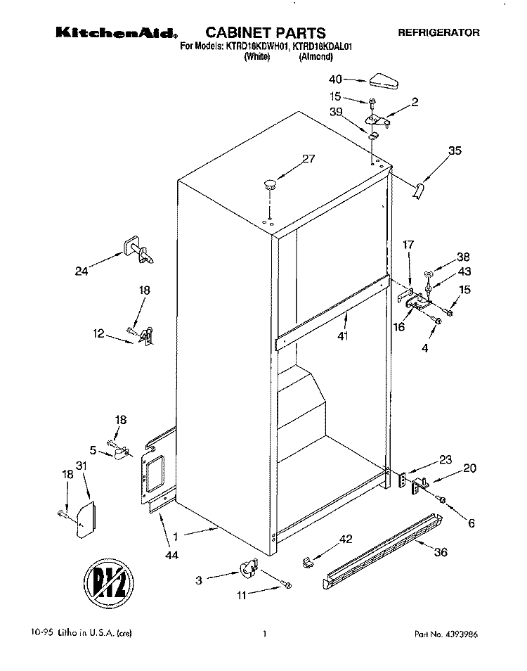 CABINET Diagram and Parts List for KTRD18KDAL01  Whirlpool Refrigerator