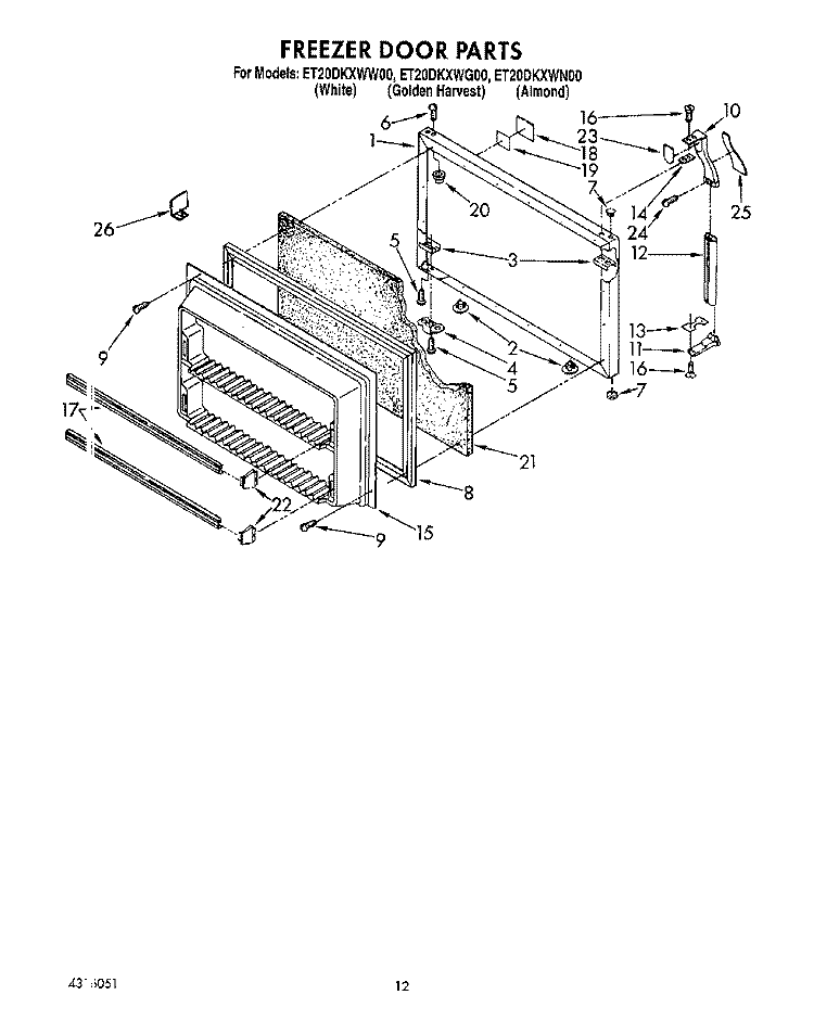 FREEZER DOOR Diagram and Parts List for ET20DKXWN00  Whirlpool Refrigerator