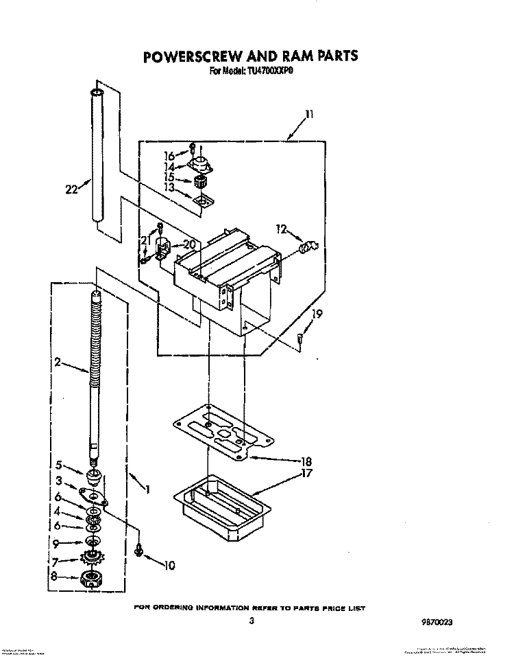 POWERSCREW AND RAM Diagram and Parts List for TU4700XXP0  Whirlpool Trash Compactor