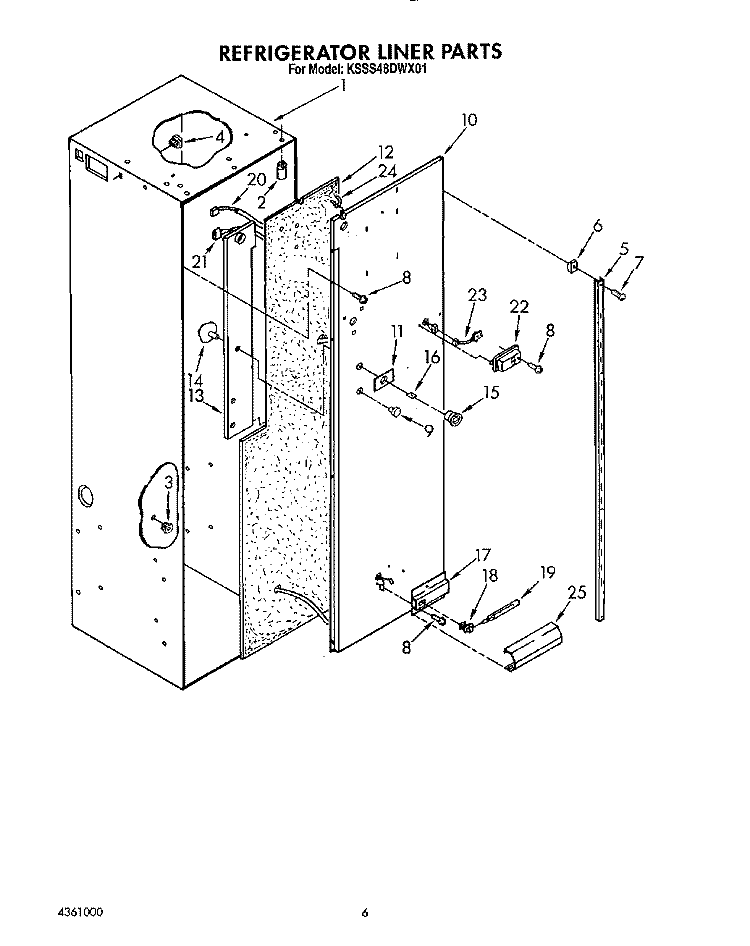 REFRIGERATOR LINER Diagram and Parts List for KSSS48DWX01  KitchenAid Refrigerator
