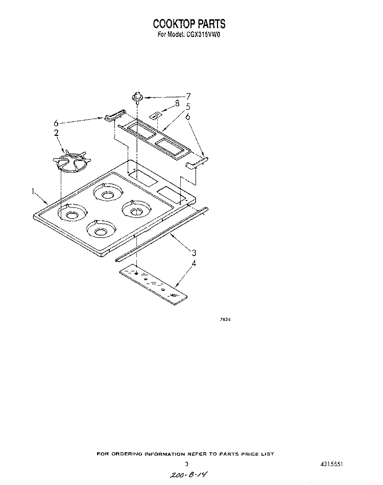 SECTION Diagram and Parts List for CGX315VX0  Whirlpool Cooktop