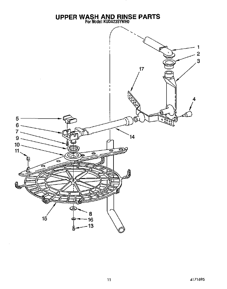 UPPER WASH AND RINSE Diagram and Parts List for KUDA23SYWH0  KitchenAid Dishwasher