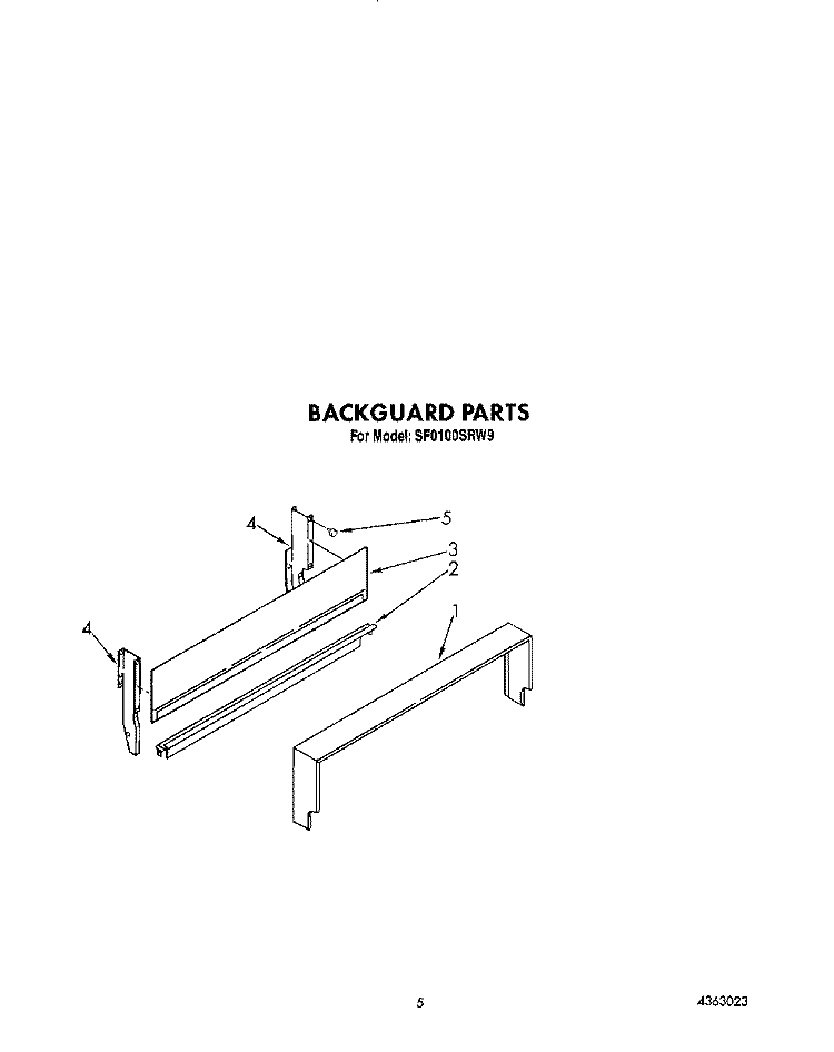 BACKGUARD Diagram and Parts List for SF0100SRW9  Whirlpool Range
