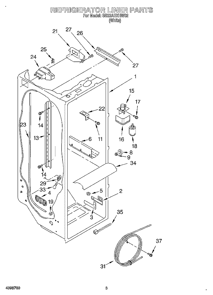 REFRIGERATOR LINER Diagram and Parts List for SS22AEXHW02  Whirlpool Refrigerator