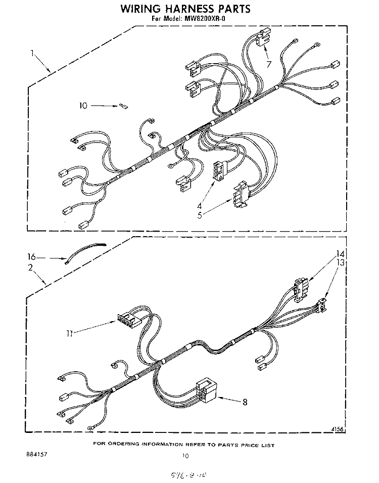 WIRING HARNESS , LIT/OPTIONAL Diagram and Parts List for MW8200XR0  Whirlpool Microwave