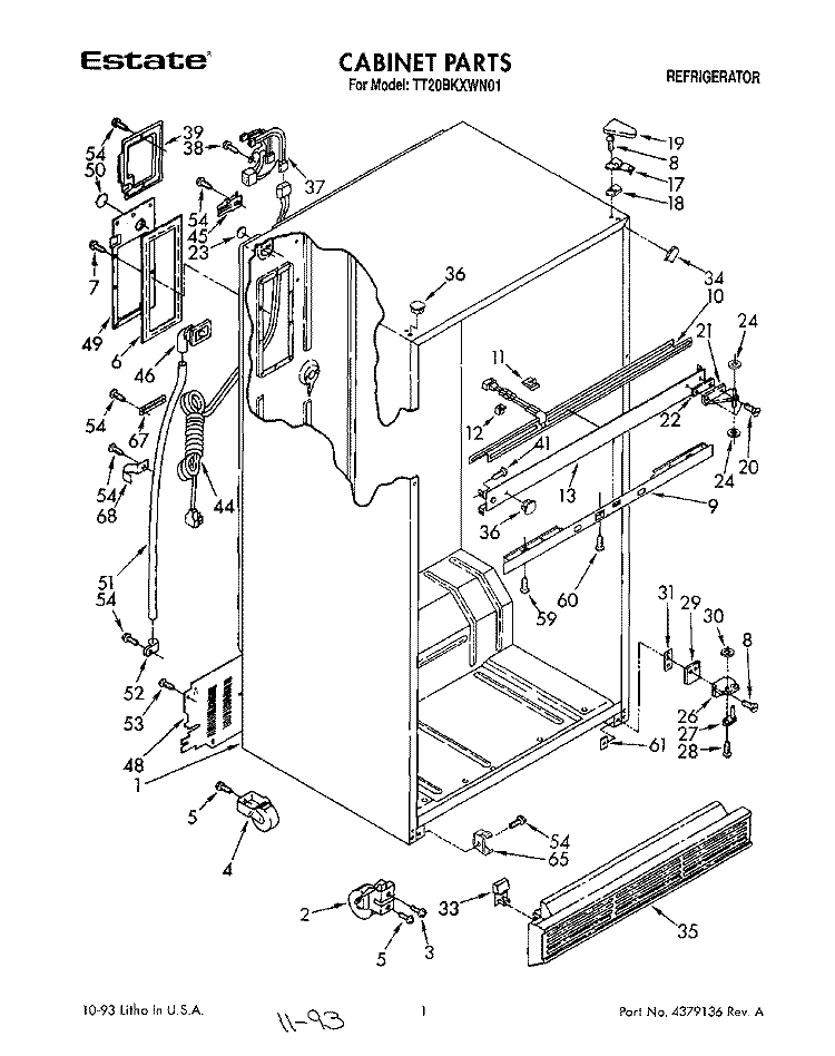 CABINET Diagram and Parts List for TT20BKXWW01  Whirlpool Refrigerator