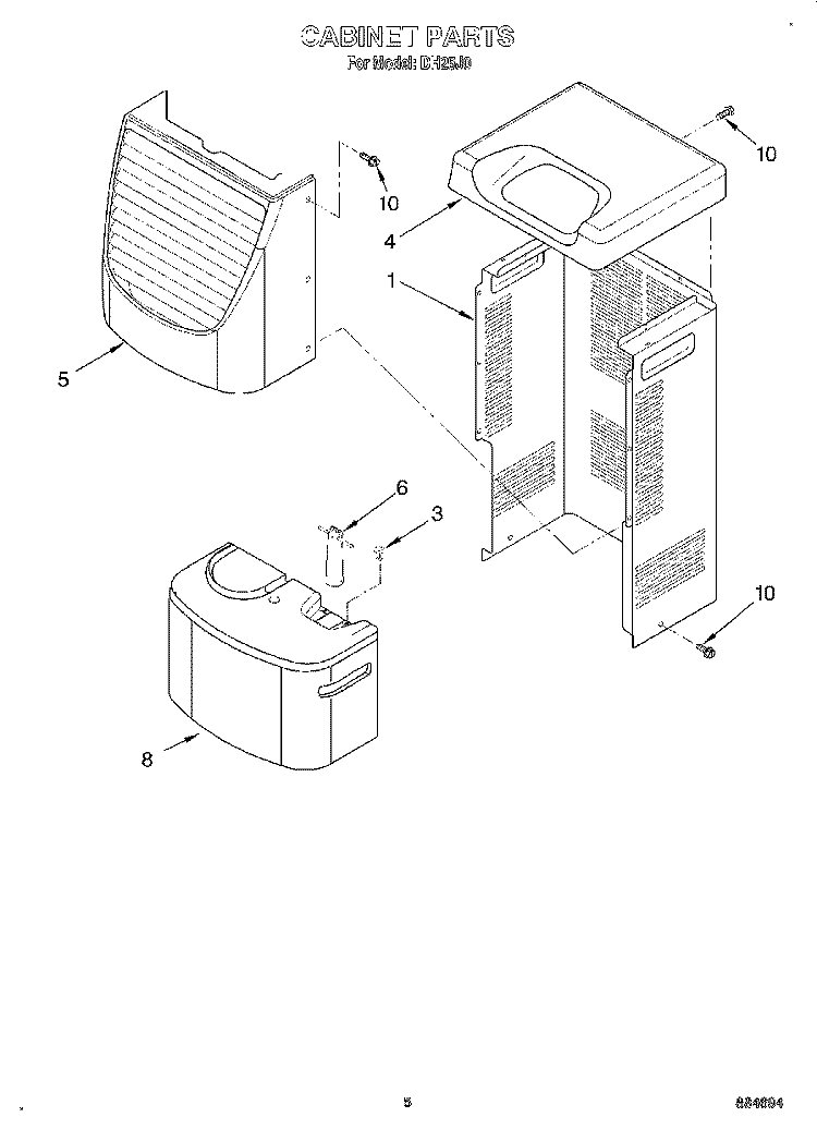 CABINET Diagram and Parts List for DH25J0  Whirlpool Dehumidifier