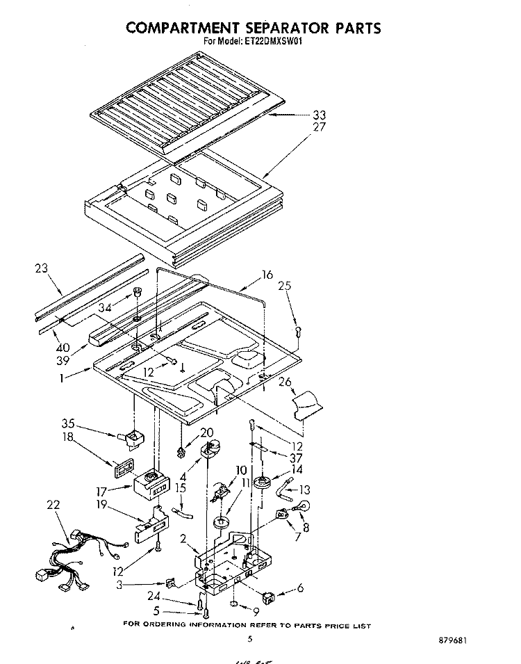 COMPARTMENT SEPARATOR Diagram and Parts List for ET22DMXSW01  Whirlpool Refrigerator