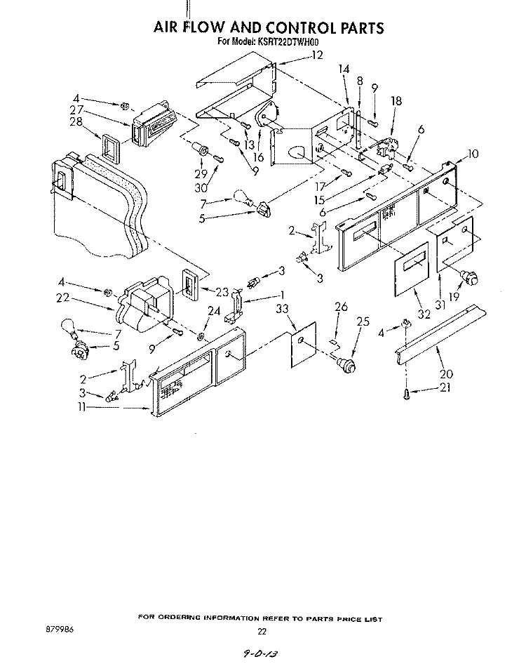 AIR FLOW AND CONTROL Diagram and Parts List for KSRT22DTWH00  KitchenAid Refrigerator