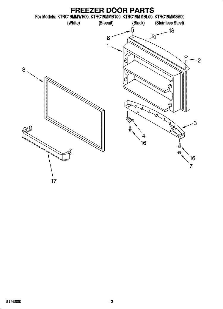 FREEZER DOOR PARTS, OPTIONAL PARTS Diagram and Parts List for KTRC19MMSS00  KitchenAid Refrigerator