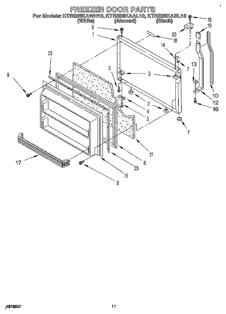 FREEZER DOOR Diagram and Parts List for KTRS25KAWH10  KitchenAid Refrigerator