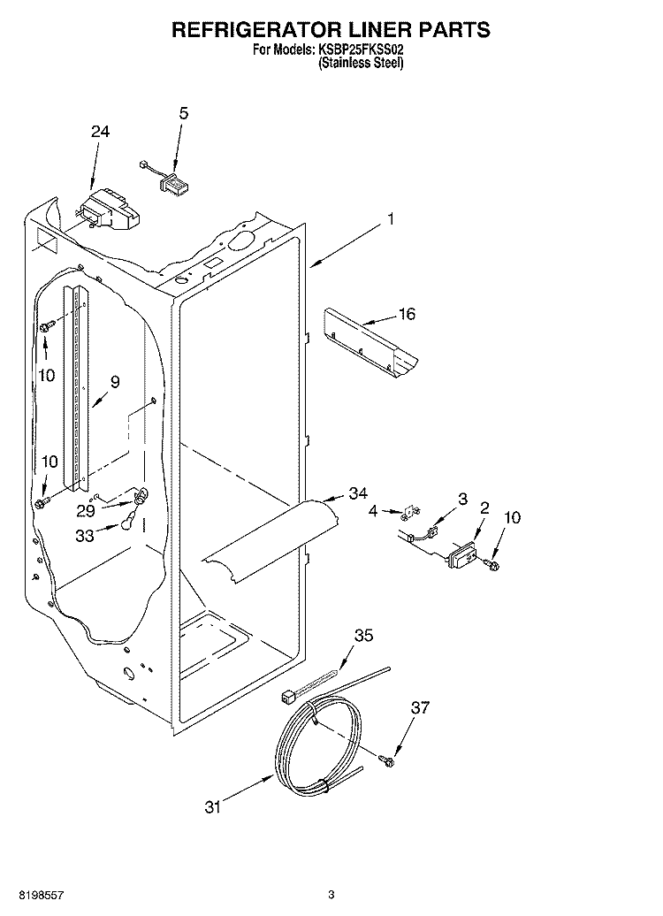 REFRIGERATOR LINER PARTS Diagram and Parts List for KSBP25FKSS02  KitchenAid Refrigerator